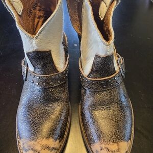 Sterling River Boots SRN6003 Western Cowhide Studded Buckle Brown White Womens 7